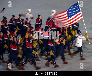 9. Februar 2018: Die Vereinigten staaten von Amerika bei der Eröffnung der olympischen winterspiele 2018 in Pyeongchang im Pyeongchang-olympiastadion in Pyeongchang, Südkorea. Ulrik Pedersen/CSM(Kreditbild: &Copy; Ulrik Pedersen/CSM via ZUMA Wire) Stockfoto