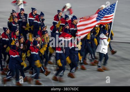 9. Februar 2018: Die Vereinigten staaten von Amerika bei der Eröffnung der olympischen winterspiele 2018 in Pyeongchang im Pyeongchang-olympiastadion in Pyeongchang, Südkorea. Ulrik Pedersen/CSM(Kreditbild: &Copy; Ulrik Pedersen/CSM via ZUMA Wire) Stockfoto