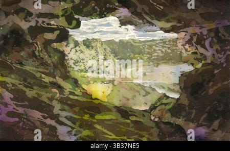 Cueva Ventana Puerto Rico Aquarell Batik | Original Kunstwerke und Giclée-Drucke für Wohnkultur Stockfoto