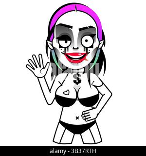 Vektor-Sticker mit grünem, gotischem Anime-Mädchen auf einem Hintergrund. Stock Vektor