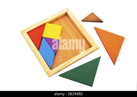 Bunte Holz Puzzle isoliert auf weißem Hintergrund Stockfoto