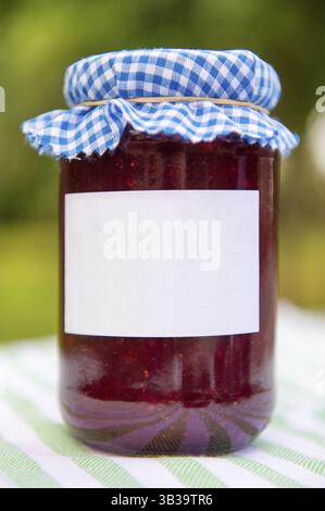 Hausgemachte Marmelade im Glas Topf mit Blanc label Stockfoto
