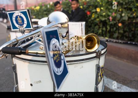 25. Januar 2018 - Neu-Delhi, Indien - Indische Armee in Rajpath in der Nähe von President’s Estate als zweitgrößtes demokratisches Land der Welt bereiten sich Indien auf ihre Feierlichkeiten zum 69. Tag der Republik am kommenden Freitag, den 26. Januar, vor. Aus diesem Anlass haben die Führer des Verbandes südostasiatischer Nationen (ASEAN) aus Thailand, Vietnam, Indonesien, Malaysia, den Philippinen, Singapur, Myanmar, Kambodscha, Laos und Brunei - werden Gastgeber sein, wurden eingeladen, Teil dieser Feierlichkeiten zu sein. (Bild: © Sauvik Acharyya Via ZUMA Wire) Stockfoto