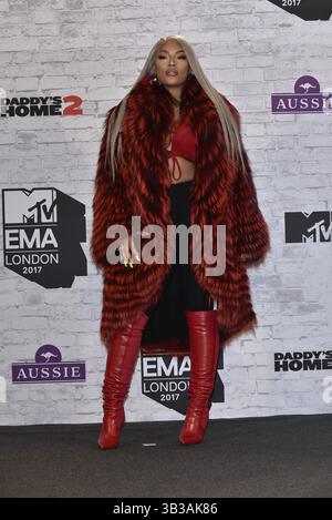 12. November 2017 – London, Vereinigtes Königreich Großbritannien und Nordirland – Stefflon Don war während des MTV EMAS 2017 in der SSE Arena, Wembley am 12. November 2017 in London im Siegerzimmer (Credit Image: © Famous/Ace Pictures via ZUMA Press) Stockfoto