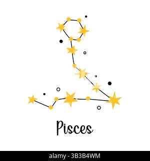 Sternenkonstellation der Fische. Vektor isoliertes astrologisches Zeichen, Symbol, Element. Sternbild mit niedlichen Sternen und Kritzeleien. Einfaches Design von Stock Vektor