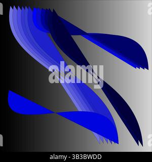 Blaue abstrakte Kurven. Dunkler Lichtverlauf. Verdrehter Wellenvektor. Glänzend blaue Zusammensetzung. Stock Vektor