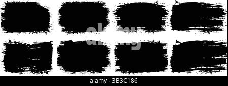 Set mit quadratischen Grundschablonen. Vektorschwarz lackierte Quadrate oder rechteckige Formen. Handgezeichnete Pinselstriche, Flecken für Hintergründe. Stock Vektor