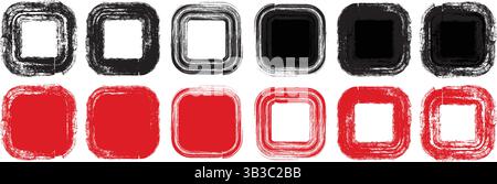 Grunge-Stil Set aus quadratischen und rechteckigen Formen. Vektorsatz mit quadratischen Rahmen für Banner, Poster, Flyer und Hintergrund. Stock Vektor
