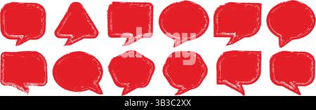 Satz von Sprechblasen in verschiedenen Formen. Leere rote Sprechblasen Silhouette isoliert auf weißem Hintergrund. eps Stock Vektor