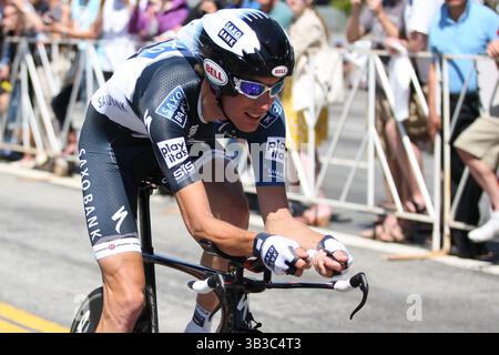 22. Mai 2010: Andy Schleck vom Team Saxo Bank fährt während der 7. Etappe der Amgen Tour durch Kalifornien durch Los Angeles. Andy belegte den 22. Platz mit einer Zeit von 00,44'16''. (Bild: © Brandon Parry via ZUMA Wire) Stockfoto