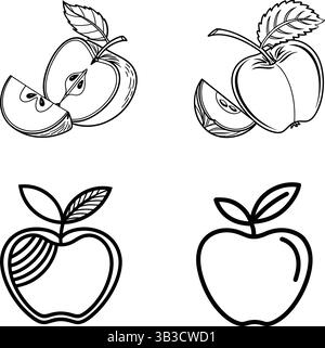 Apple Line Art Vector Set Outline Frucht Icons für Design SVG Coloring Cricut Stock Vektor
