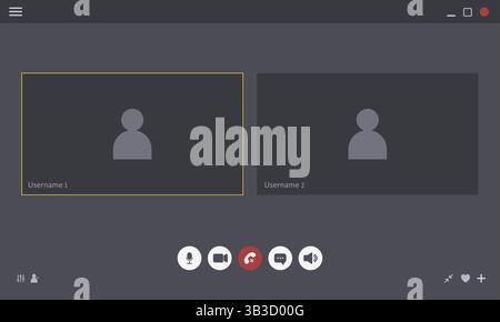 Videocall-Schnittstelle. Online-Video-Chat-Vorlage mit Benutzersymbol. Bildschirm „virtuelles Meeting“. Layout der Webkonferenz-App. Illustration des abgewickelten Vektors Stock Vektor