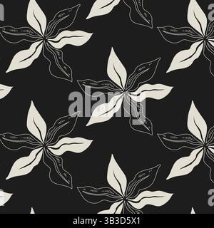 Elegantes nahtloses Blumenmuster in Schwarz und weiß. Minimalistisches monochromes Muster mit handgezeichneter Blume für Stoffe, Textilien, Geschenkpapier, Karten Stock Vektor
