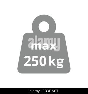 Symbol für Kurzhantelvektor mit max. 250 kg. Zweihundertfünfzig maximale Tragfähigkeit. Stock Vektor