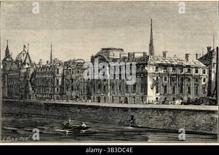 Paris brulé.Palais de Justice,Cour de Cassation et Préfecture de Police.Dessin de L.Breton d'après une photographie de Rubert. Stockfoto
