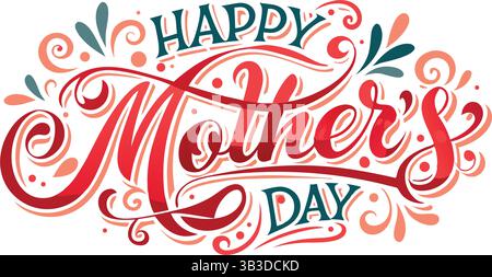 Eleganter „Happy Mother's Day“-Kalligraphie-Typografie-Vektor – handgeschriebenes Schriftdesign für Karten, T-Shirts, Poster und Werbeaktionen Stock Vektor