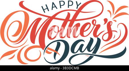 Eleganter „Happy Mother's Day“-Kalligraphie-Typografie-Vektor – handgeschriebenes Schriftdesign für Karten, T-Shirts, Poster und Werbeaktionen Stock Vektor