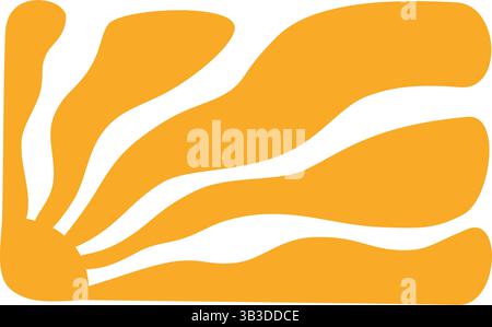 Gelbe Sonnenstrahlen psychedelischen Hintergrund. Wellige Strahlen in groovigem Stil. Abstraktes Poster zum Sonnenaufbruch. Psychedelische Textur. Design der 70er, 80er Jahre. Radiale Wellenlinien Stock Vektor