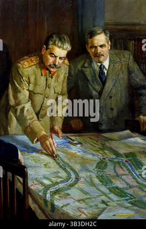 Joseph Stalin - Stalin (Iosif Vissarionowitsch Jughaschwili), sowjetischer Politiker, Generalsekretär der KPdSU , als Militärführer, Gemälde, Joseph Stalin, geboren am 18. Dezember 6, Alter Stil, 1878, Gori, Georgien das Russische Reich starb am 5. März 1953, Moskau, Russland, UdSSR war Generalsekretär der Kommunistischen Partei der Sowjetunion (1922–53) und Premierminister des Sowjetstaates (1941–53), der ein Vierteljahrhundert lang die Sowjetunion diktatorisch regierte und in eine große Weltmacht verwandelte. Stockfoto