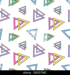 Nahtloses Muster mit bunten, hohlen Dreiecken in verschiedenen Ausrichtungen, die ein modernes abstraktes geometrisches Design auf weißem Hintergrund schaffen. Perfe Stock Vektor
