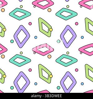 Nahtloses Muster mit farbenfrohen Rauten und Punkten in Pastellfarben - Konfetti, auf weißem Hintergrund. Abstrakter geometrischer Hintergrund. Perfekt für die Krankenschwester Stock Vektor