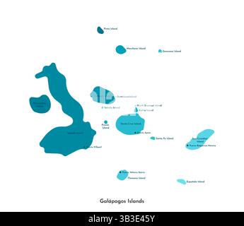 Vektor isoliertes vereinfachtes Illustrationssymbol mit blauer Gradientensilhouette der Karte der Galapagos-Inseln (Teil von Ecuador). Namen der Insel und Haupt-ci Stock Vektor