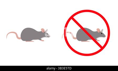 Illustration mit grauer Ratte und keine Ratten Zeichen, Schädlingsbekämpfung und Deratisierungsbemühungen bei der Erhaltung einer gesunden Umwelt Stock Vektor