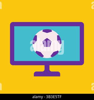 Vektor-Illustration mit fernseher oder Computer-Desktop mit Bildschirm des Fußballspiels oder der Meisterschaft. Heller Hintergrund. Live-Übertragung. Minimalistisch Stock Vektor