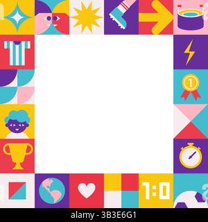 Vektor-flacher quadratischer Rahmen für Poster mit abstrakten Symbolen, die Zeichen der Fußballweltmeisterschaft (Cup) sind. In 2026 trendigen Vorlagen mit Kopierraum Stock Vektor