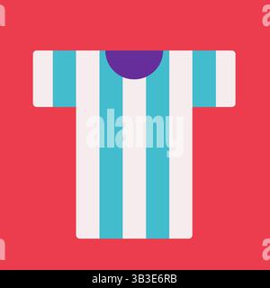 Flache Vektor-Illustration, die ein vereinfachtes T-Shirt des Spielers der argentinischen Fußballnationalmannschaft zeigt. Symbol für Apps. Bekleidungselement in niedlichem Stil auf Quadratfuß Stock Vektor