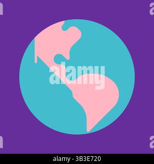 Vektorflaches Konzept mit vereinfachtem Symbol des Planeten Earh auf violettem Hintergrund. Minimalistische Ansprache mit dem Logo des Planeten als Symbol des globalen Ereignisses Stock Vektor