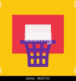 Vektor-flaches Konzept mit Basketballkorb mit Korb und Rückwand auf gelbem Hintergrund. Quadratische Komposition ist wie ein Icon, um Werbung in der Welt Champagner zu gestalten Stock Vektor