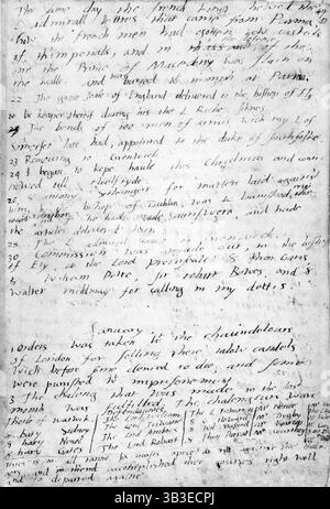 Seite aus dem Tagebuch von König Eduard VI., C1551-C1552. Eduard VI. Bestieg 1547 im Alter von neun Jahren den englischen Thron und starb sechs Jahre später. Diese Einträge aus seinem Tagebuch umfassen Ende Dezember 1551 und Anfang Januar 1552, als Eduards Onkel Edward Seymour, Duke of Somerset, der das Land während der ersten drei Jahre seiner Regierungszeit für Eduard regiert hatte, im Tower auf die Hinrichtung wartete. Edward äußert keine Sorge über das Schicksal seines Onkels. Die Einträge für den 23. Und 24. Dezember konzentrieren sich beispielsweise auf die Weihnachtsvorbereitungen: "23. Umzug nach Grenwich [Palast Stockfoto
