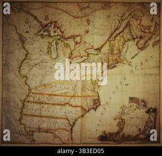 Karte der Vereinigten Staaten von Nordamerika, 1783. Darstellung von Kanada, den Großen Seen, den Vereinigten Staaten, North Carolina, South Carolina, Georgia, Louisiana, Florida und die Atlantikküste. Aus „A New and Correct Map of the United States of North America“ von A Buell. [Newhaven (Konn), 1783]. Stockfoto