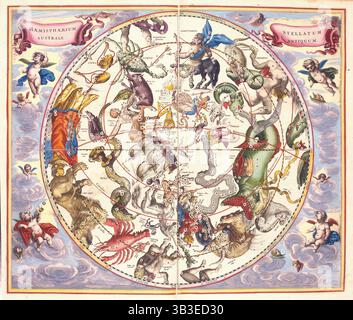 Hemisphaerium Australe. Die südliche Hemisphäre enthält Zeichen des Zodiac, 1660. Stockfoto
