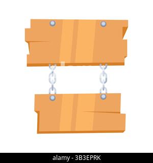 Zwei hängende Holzschilder mit Ketten und Nägeln Stock Vektor