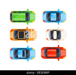 Farbenfrohe Parkmöglichkeiten von oben, die ein Muster bilden Stock Vektor