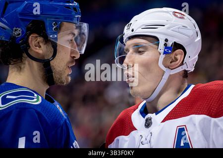 19. Dezember 2017: Brendan Gallagher (11) unterhält sich mit Michael Del Zotto (4) während des NHL-Spiels zwischen den Montreal Canadiens und den Vancouver Canucks in der Rogers Arena in Vancouver, Kanada. Dom Gagne/CSM(Kreditbild: &Copy; Dom Gagne/CSM via ZUMA Wire) Stockfoto