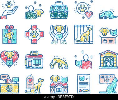 Tierheime Set Symbole handgezeichnet Stock Vektor