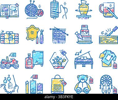 Handgefertigte Set-Symbole von DIY Crafts handgezeichnet Stock Vektor