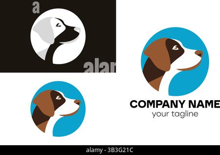 Freundliches Hundekopf-Profil-Logo im kreisförmigen Rahmen für Haustierpflege, Tiermedizin und Tiergeschäfte Stock Vektor