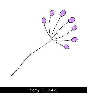 Einfache Linienzeichnung einer einzelnen lila Blume mit dünnem schwarzen Stiel, minimalistisches Design auf weißem Hintergrund Stock Vektor