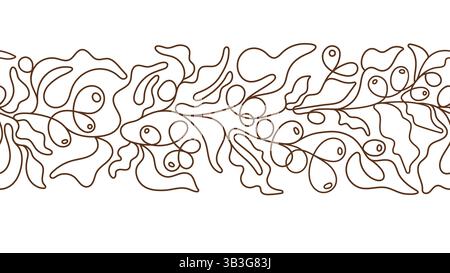 Kaffeeband. Nahtloser Druck. Art Line Nature Border. Vektorgrafik auf weißem Hintergrund Stock Vektor