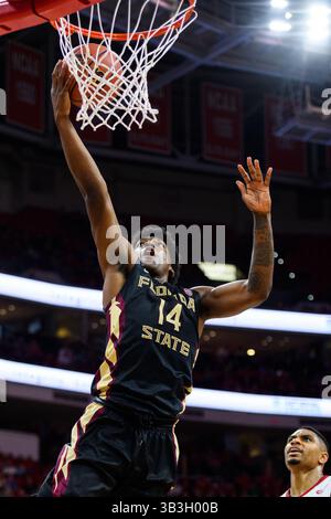 Florida State Seminoles schützen Terance Mann (14) während des Basketballspiels zwischen den Florida State Seminoles und dem NC State Wolfpack in der PNC Arena am Sonntag, 25. Februar 2018 in Raleigh, North Carolina. Jacob Kupferman/CSM(Kreditbild: &Copy; Jacob Kupferman/CSM via ZUMA Wire) Stockfoto