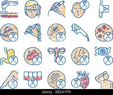 Laser Therapy Service Set Symbole handgezeichnet Stock Vektor