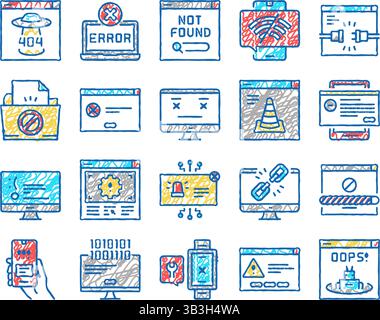 Handgezeichnete Symbole für Webseiten-Set nicht gefunden Stock Vektor