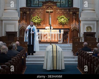 16. Januar 2018 - Annapolis, Maryland, USA - KAPLAN MCGRATH feiert am Dienstag, 16. Januar 2018 die Beerdigung des ehemaligen NASA-Astronauten Captain Bruce McCandless II, USN (Ret.) in der Kapelle der United States Naval Academy in Annapolis, Maryland. (Kreditbild: © Bill Ingalls/ZUMA Wire/ZUMAPRESS.com) Stockfoto