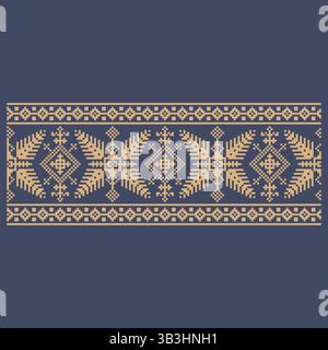 Ukrainisches Randmuster-Element. Schablone für Blockdruck oder Tätowierung. Einrichtung mit geometrischem Blumenmuster. Stock Vektor