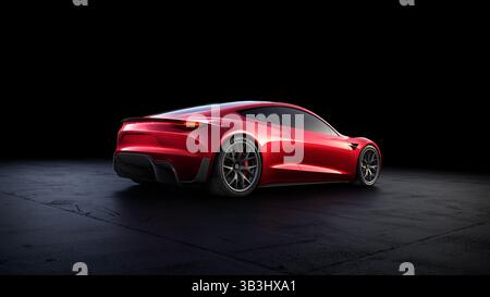 16. November 2017 - Hawthorne, Kalifornien, USA - Rückansicht in roter Farbe im Studio. Tesla Motors 2020 Roadster. E. Musk behauptet, es sei das schnellste Serienfahrzeug, das je gebaut wurde. Das Basismodell kann in 1,9 Sekunden von 0 auf 60 Meilen pro Stunde fahren, was ein Rekord wäre. In 4 Sekunden geht es 0 bis 100 Meilen pro Stunde. Es wird einen Akku mit 200 Kilowattstunden haben und 620 km mit einer einzigen Ladung fahren können. Die ersten 1.000 Fahrzeuge Kosten jeweils 250.000 US-Dollar, die vollständig im Voraus bezahlt werden, wobei die späteren Modelle ab 200 000 US-Dollar anfangen. (Kreditbild: © Tesla Motors/ZUMA Wire/ZUMAPRESS.com) Stockfoto