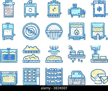 Käseherstellung Icons handgezeichnet Stock Vektor